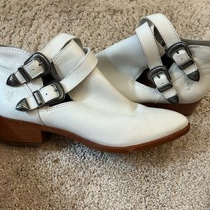 Frye White Low Ankle Booties